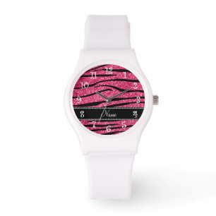 Personalisieren Sie den Namen fuchsia pink Glitzer Armbanduhr