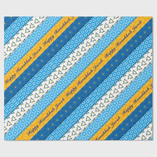 Personalisieren Sie den Namen Happy Hanukkah Blue  Geschenkpapier (Flach)