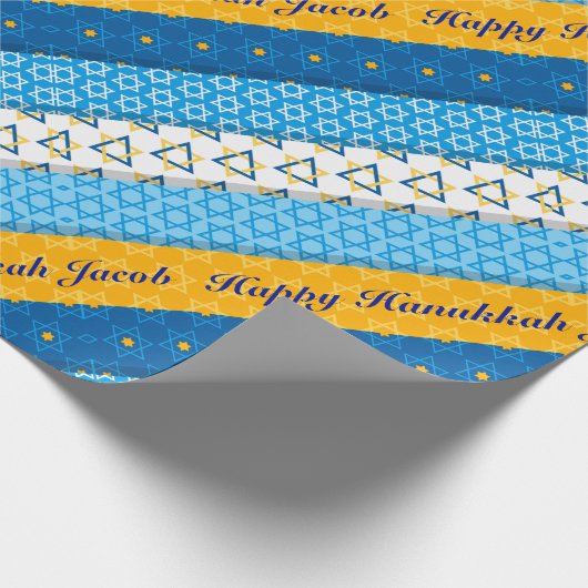 Personalisieren Sie den Namen Happy Hanukkah Blue  Geschenkpapier (Ecke)