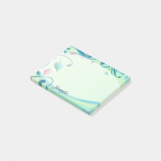 Personalisieren Sie den Namen Hübsch grüne Blüte N Post-it Klebezettel (angewinkelt)