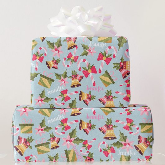 Personalisieren Sie den Namen in Pink White Niedli Geschenkpapier