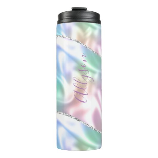 Personalisieren Sie den Namen Lila Skript vertikal Thermosbecher (Vorderseite)