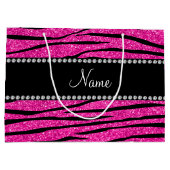 Personalisieren Sie den Namen Neon Hot Pink Glitze Große Geschenktüte (Rückseite)