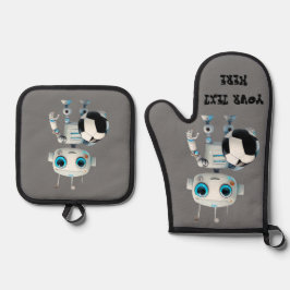 Personalisieren Sie den Namen Robot Soccer Team Pl Ofenhandschuh & Topflappen-Set