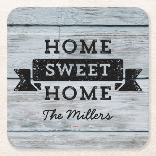 Personalisieren Sie den Namen Rustic Zuhause Sweet Rechteckiger Pappuntersetzer