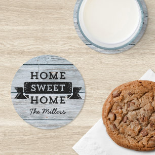 Personalisieren Sie den Namen Rustic Zuhause Sweet Runder Pappuntersetzer