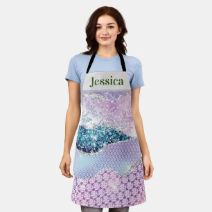 Personalisieren Sie den Namen Trendy Pink Lila Sil Schürze
