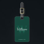 Personalisieren Sie den Namen und das Monogramm de Gepäckanhänger<br><div class="desc">Fügen Sie Ihrer Hochzeit eine persönliche Touch mit personalisierten Trauzeugen Gepäckanhänger hinzu. Dieses Gepäckanhänger zeigt den Namen des personalisierten Trauzeugen im Stil eines Schriftartes mit weißer klassischer Schrift mit Hochzeitsdetails im klassischen,  weißen Serifenstil und Monogramm in einem hellgrün-smaragdgrünen Schriftart als Hintergrund. Auch perfekt für Trauzeuge,  Brautvater,  Ringträger und mehr.</div>