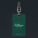 Personalisieren Sie den Namen und das Monogramm de Gepäckanhänger<br><div class="desc">Fügen Sie Ihrer Hochzeit eine persönliche Touch mit personalisierten Trauzeugen Gepäckanhänger hinzu. Dieses Gepäckanhänger zeigt den Namen des personalisierten Trauzeugen im Stil eines Schriftartes mit weißer klassischer Schrift mit Hochzeitsdetails im klassischen,  weißen Serifenstil und Monogramm in einem hellgrün-smaragdgrünen Schriftart als Hintergrund. Auch perfekt für Trauzeuge,  Brautvater,  Ringträger und mehr.</div>