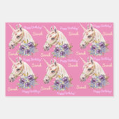 Personalisieren Sie den Namen Unicorn Girls Geburt Geschenkpapier Set (Vorderseite 2)