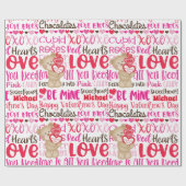 Personalisieren Sie den Namen Valentinstag Teddy B Geschenkpapier (Flach)