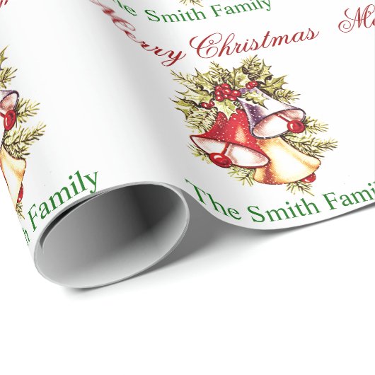 Personalisieren Sie den Namen Weihnachtsbaumglocke Geschenkpapier (Rolleneckpunkt)