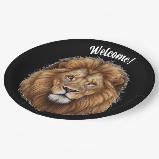 Personalisieren Sie den Namen Wild Male Lion Pappteller (Schrägansicht)