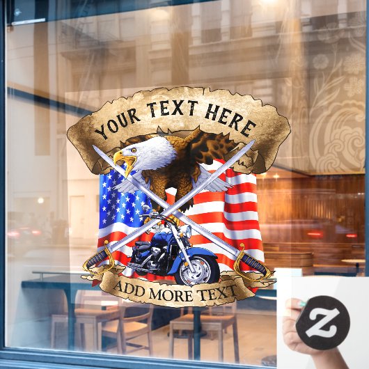Personalisieren Sie den Patriotic Motorrad USA Eag Fensteraufkleber (Café-Fenster)