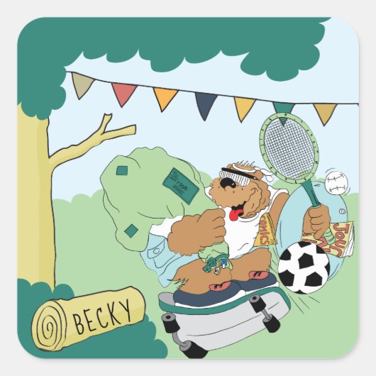 Personalisieren Sie den Summer Camp Bear Stickers  (Vorderseite)