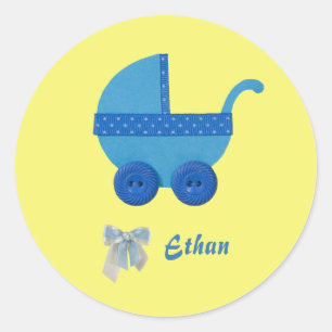Personalisieren Sie die Blue Baby Baby Babydusche Runder Aufkleber