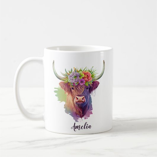 Personalisieren Sie die Blume des Hochland-Kuh-Kro Kaffeetasse (Links)