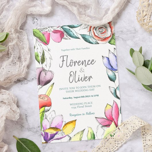 Personalisieren Sie die blumengeschmückte Hochzeit Einladung