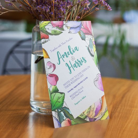 Personalisieren Sie die farbenprächtige Blume Einladung