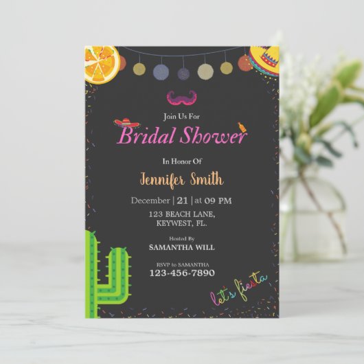 Personalisieren Sie die Fiesta Bridal Dusche Einla Einladung (Stehend Vorderseite)