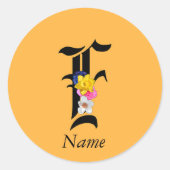 Personalisieren Sie die floral Monogramm F + Name Runder Aufkleber (Vorderseite)
