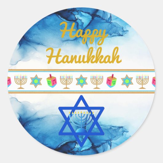Personalisieren Sie die HAPPY HANUKKAH Geschenkkla Runder Aufkleber (Vorderseite)