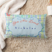 Personalisieren Sie die Karierte blaue Herzgrenze, Lendenkissen (Decke)