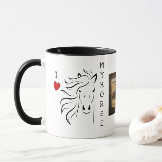 Personalisieren Sie die Liebe meines Pferdes Foto Tasse (Mit Donut)