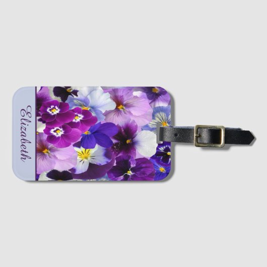 Personalisieren Sie die Lila blauweiße Pansy-Blume Gepäckanhänger (Vorderseite (Horizontal))