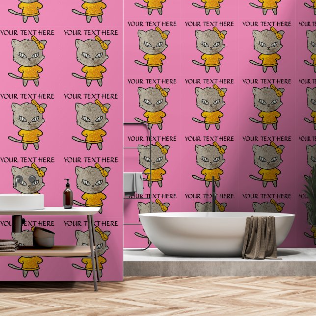Personalisieren Sie die Naughty Kitty Cat Attitude Tapete (Badezimmer)