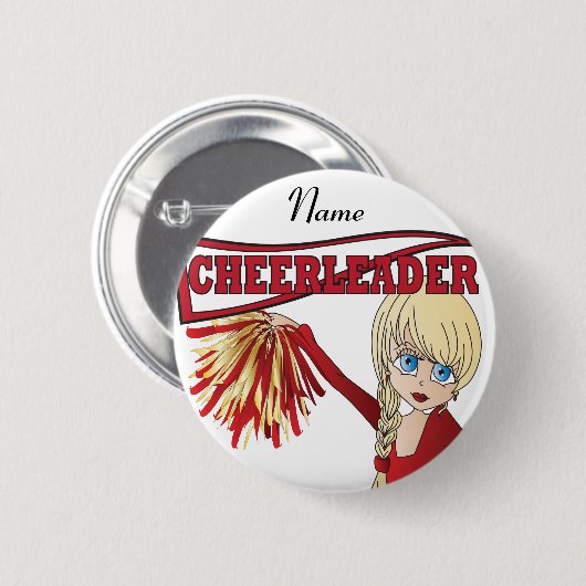 Personalisieren Sie die Niedliche Red Cheerleader Button (Vorne & Hinten)