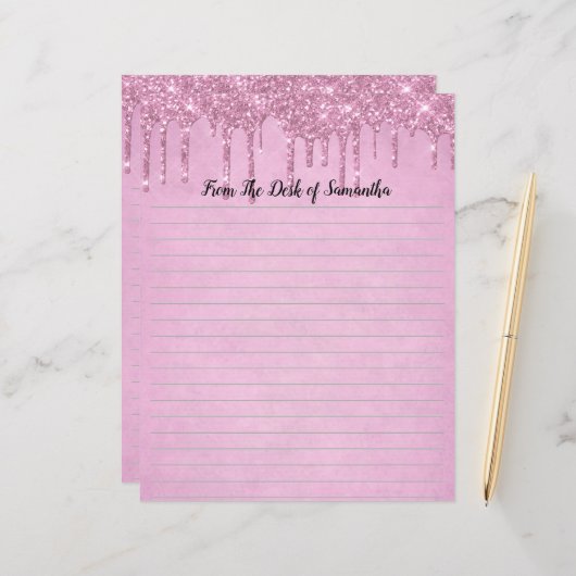 Personalisieren Sie die rosafarbene Glitzer-Statio (Vorderseite/Rückseite Beispiel)