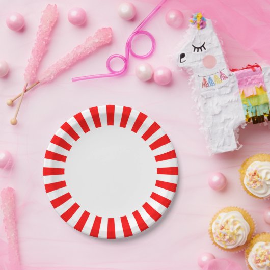 Personalisieren Sie die rot-weiße Papierplatte Pappteller (Party)