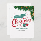 Personalisieren Sie die Weihnachtsschwangerschafts Ankündigungspostkarte (Vorne/Hinten)