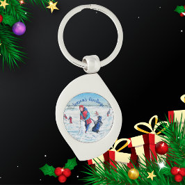 PERSONALISIEREN Sie die Wintermalerei in Blau und Schlüsselanhänger