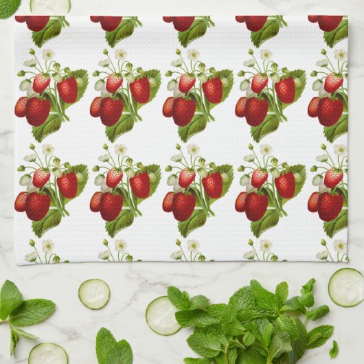 Personalisieren Sie diese Erdbeeren Muster Küche Geschirrtuch (Gefaltet)