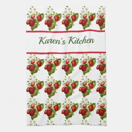 Personalisieren Sie diese Erdbeeren Muster Küche Geschirrtuch (Vertikal)