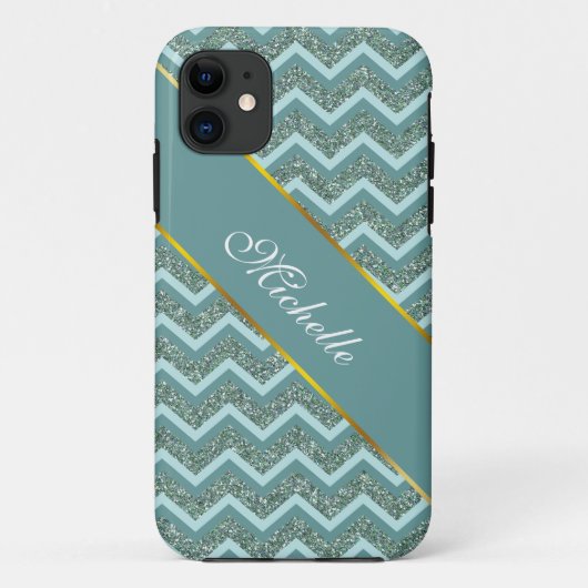 Personalisieren Sie diesen Aquamarinen Glitzer Zig Case-Mate iPhone Hülle (Rückseite)