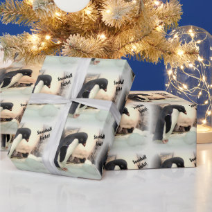 Personalisieren Sie diesen Pinguin Snowball-Kampf Geschenkpapier
