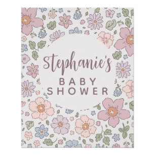 Personalisieren Sie Ditsy Floral Baby Dusche Gloss Poster