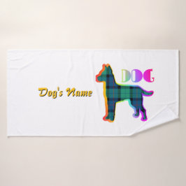 Personalisieren Sie DOG Logo Rainbow Kariert White Badehandtuch