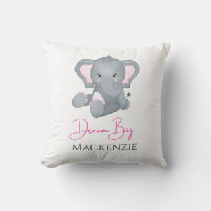Personalisieren Sie Dream Big Pink Grauer Elefant Kissen