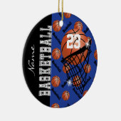Personalisieren Sie Dunkelblau-Basketball Keramikornament (Rechts)