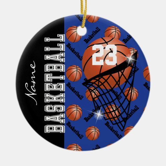 Personalisieren Sie Dunkelblau-Basketball Keramikornament (Vorne)
