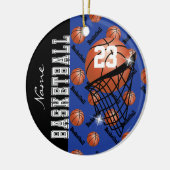 Personalisieren Sie Dunkelblau-Basketball Keramikornament (Links)
