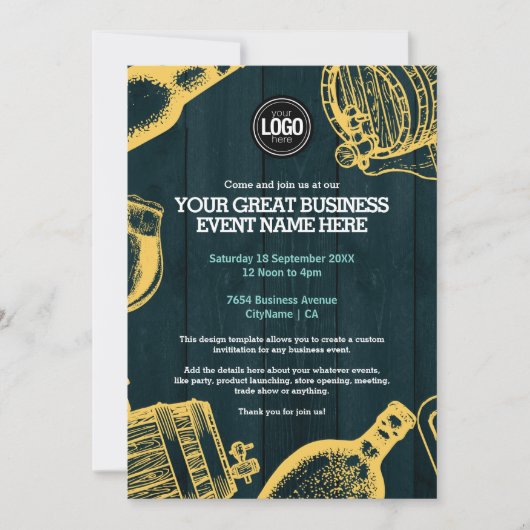 Personalisieren Sie dunkelgrüne Brauerei Thema Ein Einladung (Vorderseite)