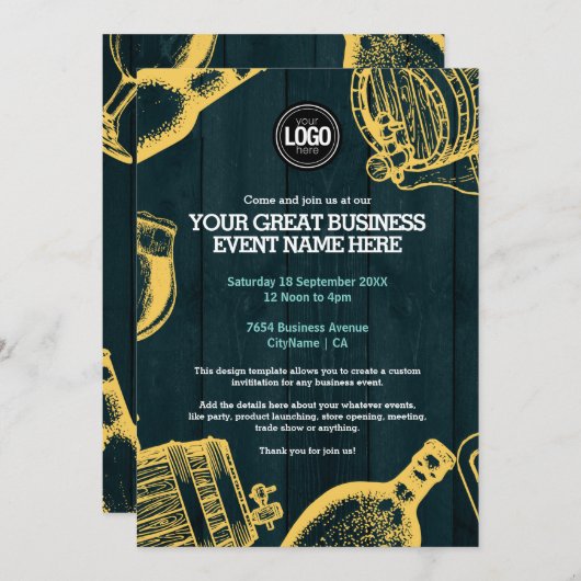 Personalisieren Sie dunkelgrüne Brauerei Thema Ein Einladung (Vorne/Hinten)