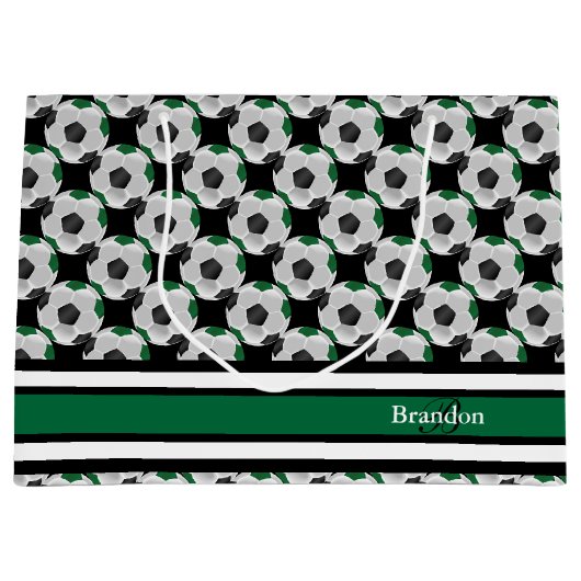 Personalisieren Sie dunkelgrüne und schwarze Fußba Große Geschenktüte (Vorderseite)