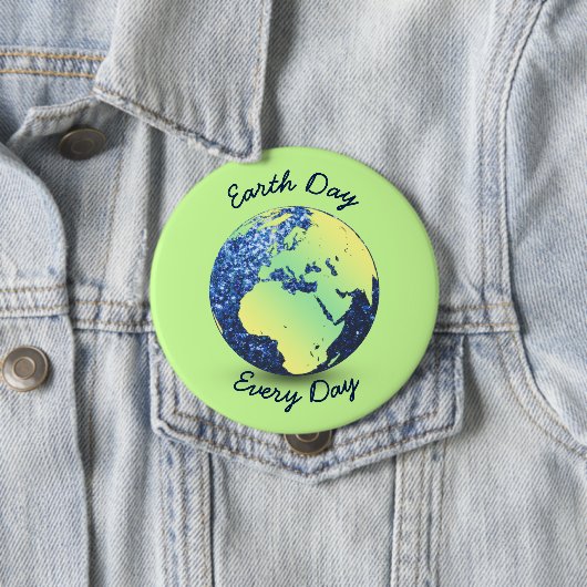 Personalisieren Sie Earth Day Blue Glitzern Globe Button (Beispiel)