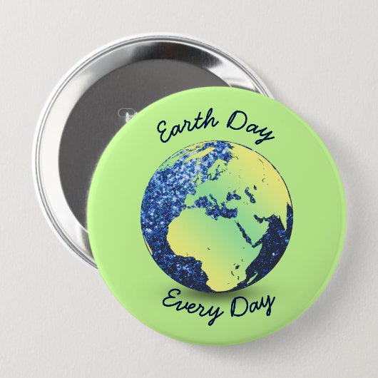 Personalisieren Sie Earth Day Blue Glitzern Globe Button (Vorne & Hinten)